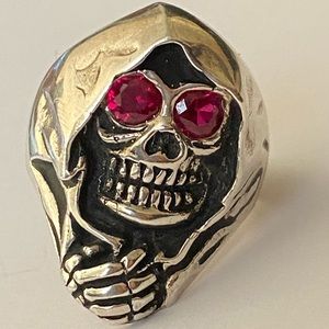 925 sterling silver hoodie skull bike biker ring
